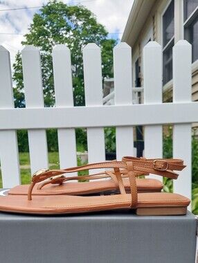 Arezzo Salto Rasteiro Brown Leather Thong Strappy Sandals Women Size 8 NWT Beach